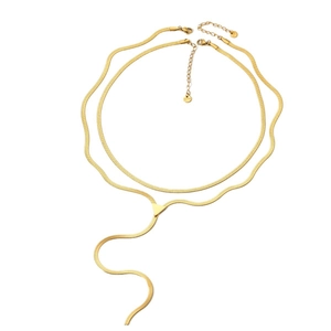 Zweilagige goldene Edelstahl Y-förmige Pullover Halskette Set mit Schlangenketten