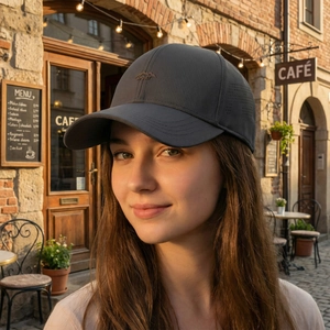 Dark grey breathable baseball cap with SPORT embroidery and side laser-cut vents for men