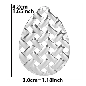 Detailed view of woven texture teardrop pendant with dimensions 4.2cm by 3.0cm