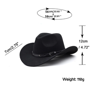 Black wool felt western cowboy hat with leather buckle band and silver rivet details