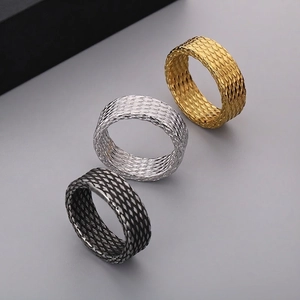 Stainless Steel Ring For Men Rhombus Grid Pattern Dragon Scale Texture Vintage Punk Industrial Style Band