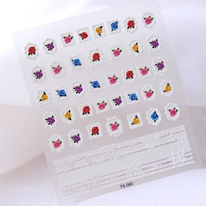 5D embossed nail stickers featuring vintage lace frames and colorful rose designs
