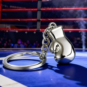 Boxing Glove Keychain Zinc Alloy Mini Fighting Gloves Sports Fitness Pendant Mirror Polished Silver Charm Gym Club Gift