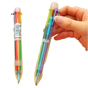 Transparent 6-color retractable ballpoint pen featuring neon ink and clear barrel design