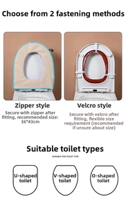 Detailed view showing zipper and velcro closure options for plush toilet seat covers