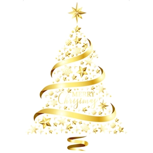 Golden Merry Christmas tree window sticker with snowflakes and stars for holiday decor
