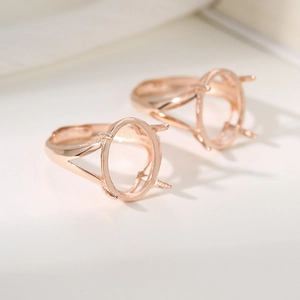 Minimalist S925 silver four-prong ring settings in rose gold finish from two angles