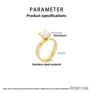 Detail showing 4mm gold stainless steel ring band with a single sparkling rhinestone