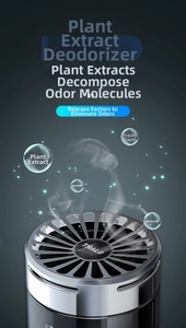 Close-up of THALO electronic car air purifier with silver turbine vent and blue light