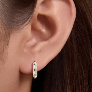S925 sterling silver geometric stud earrings with rectangular zircon on ear lobe