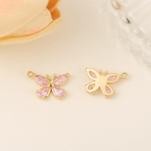 Golden butterfly pendant with pink zircon inlay for DIY necklace and earring making