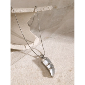 Silver 18k stainless steel snake chain necklace with cat eye stone horn pendant