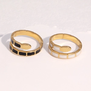 Vintage 18k gold plated stainless steel snake rings with black and white enamel inlay