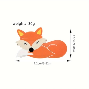 Détails de la pince à cheveux renard montrant les dimensions 9,2cm x 5,3cm et le poids 30g