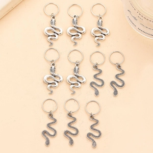 Silver metal snake pendants for hair braids and DIY jewelry accessories 10pcs set