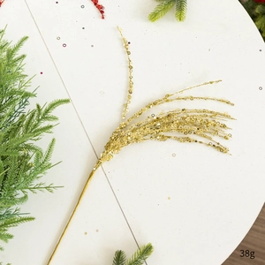 Detail of 38g golden sequin branch stick for DIY Christmas tree decoration and festive layout