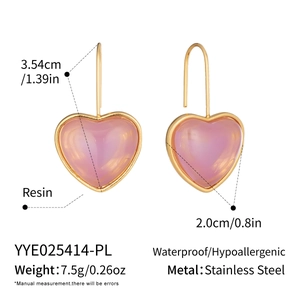 Spécifications de taille pour boucles d'oreilles cœur en résine violette et cadre doré