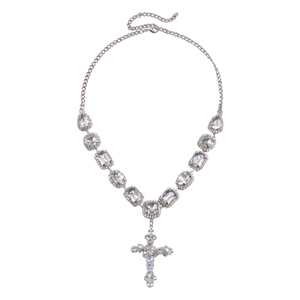 Luxurious silver necklace with sparkling crystal rhinestones and cross pendant charm