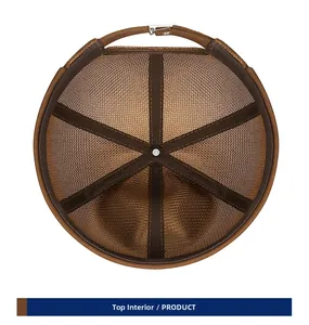 Internal view of dark brown mesh cap showing breathable fabric and 6-panel inner structure