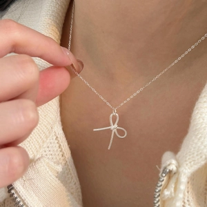925 Sterling Silver Bow Necklace Minimalist Twisted Rope Bowknot Pendant Elegant Korean Style Jewelry For Women
