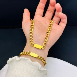 European American Stainless Steel Thick Cuban Chain Bracelet Necklace For Women Hip Hop Minimalist Gold Silver ID Tag Jewelry