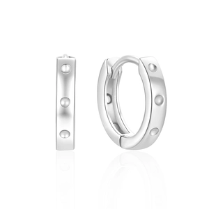 Detailed close-up of S925 sterling silver hoop earrings with textured beaded pattern