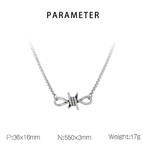 Detailed view of silver knot thorn pendant with necklace dimensions and product weight