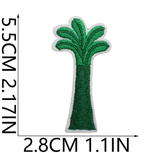 Detail view of a green palm tree embroidery patch with clear 5.5cm height measurements