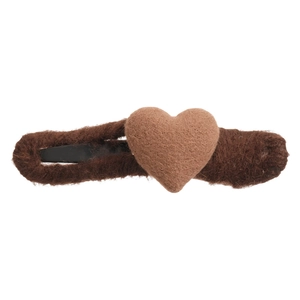 Brown fuzzy heart-shaped acrylic hair clip for women with warm autumn plush texture