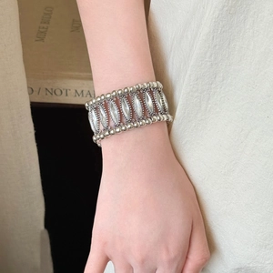 Bracelet extensible double couche en argent vintage avec cristaux géométriques chics