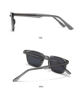 Vue latérale et arrière de lunettes de soleil rétro avec monture gris transparent