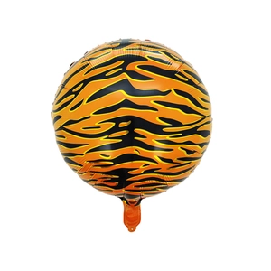Round 22-inch aluminum foil tiger print balloon with orange and black stripes