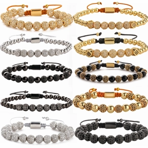 Bracelet Tressé En Perles De Cuivre Et Boule De Zircon Micro Pavé Corde Réglable Bijoux Hip Hop Pour Hommes Femmes