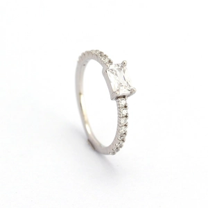 Elegant S925 silver ring featuring a large rectangular zircon center stone and side accents