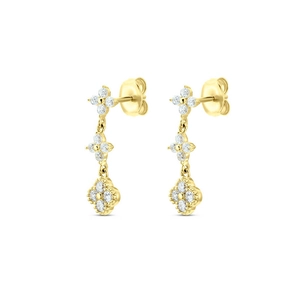 Elegant gold S925 silver flower drop earrings with sparkling white cubic zirconia
