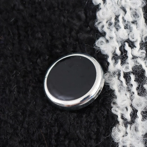 British style loose knit coat with black textured fabric and silver metallic button detail