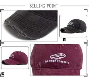 Détails de la visière usée et de la broderie EPOWER PRESENTS sur la casquette vintage