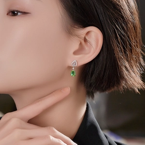 Exquisite apple green zircon drop earrings with emerald cut gemstones for women