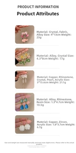 Detailed chart showing floral pearl tassel earrings with material specs and dimensions