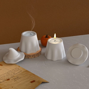 Ghost-shaped Halloween candle holder with wizard hat lids for spooky home decoration