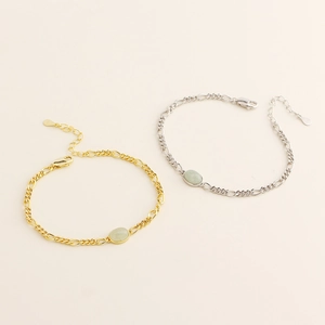 Elegant S925 silver and gold Figaro chains with green aventurine stones for women
