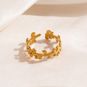 Bague ouverte élégante en acier inoxydable plaqué or 18 carats avec motif de vigne