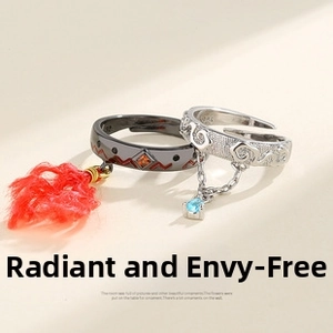 Detail of S925 sterling silver rings with intricate cloud relief and colorful tassels