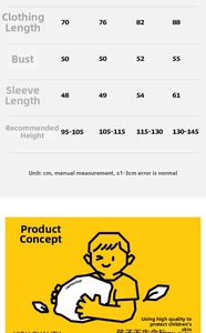 Size chart for children's waterproof EVA raincoat with height and length specifications