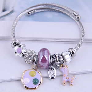 Stainless Steel Wire Beaded Charm Bracelet Enamel Deer Flower Pendant Bohemian Jewelry For Women