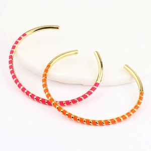 Bohemian style colorful enamel open C-shaped bracelets in gold-plated alloy