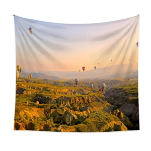 Bohemian wall tapestry with Cappadocia sunset landscape and hot air balloons for room decor