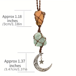 Boho handmade wall hanging with natural crystals and celestial hollow moon pendant