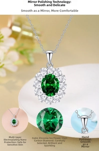 Macro shot showing detail of emerald cut zircon pendant with silver plating and polishing