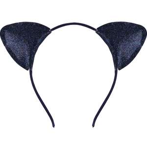 Detailed view of dark blue cat ear headband with glitter texture on white background